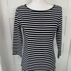 Talbots 3/4 sleeve navy stripe cotton shirt